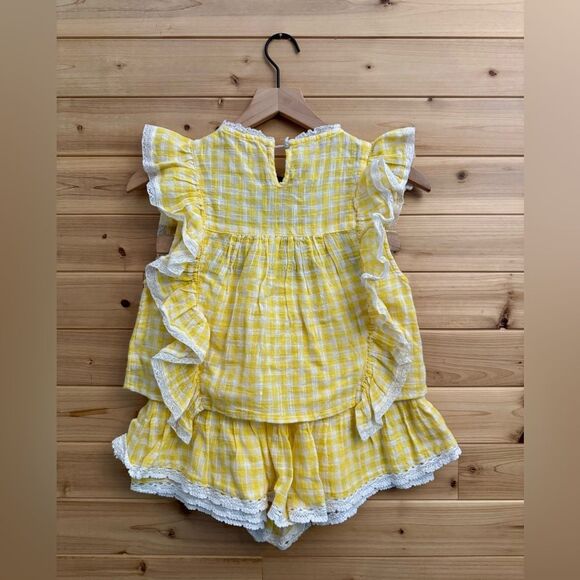 Free People Size 2/XS Yellow Gingham Lace Blouse Shorts Tessa Set - Picture 10 of 11